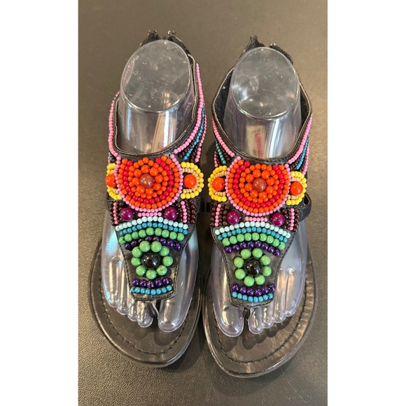 UNIONBAY Shoes - Unionbay‎ Womens 8 Sandals Black Multi Color Beaded Bohemian Thong Back Zip Flat